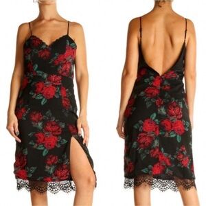 Lovers + Friends Black Hymn Rose Lace Slip Dress Size XS